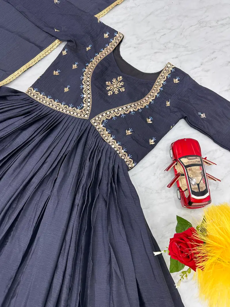 PC 406 Chinon Embroidery Designer Gown Wholesale Shop In Surat
